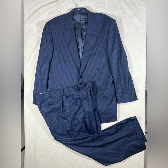 Ravazzolo 44R Hand Tailored Made in Italy Super 140’s Wool Navy Pinstripe Suit - Picture 1 of 12